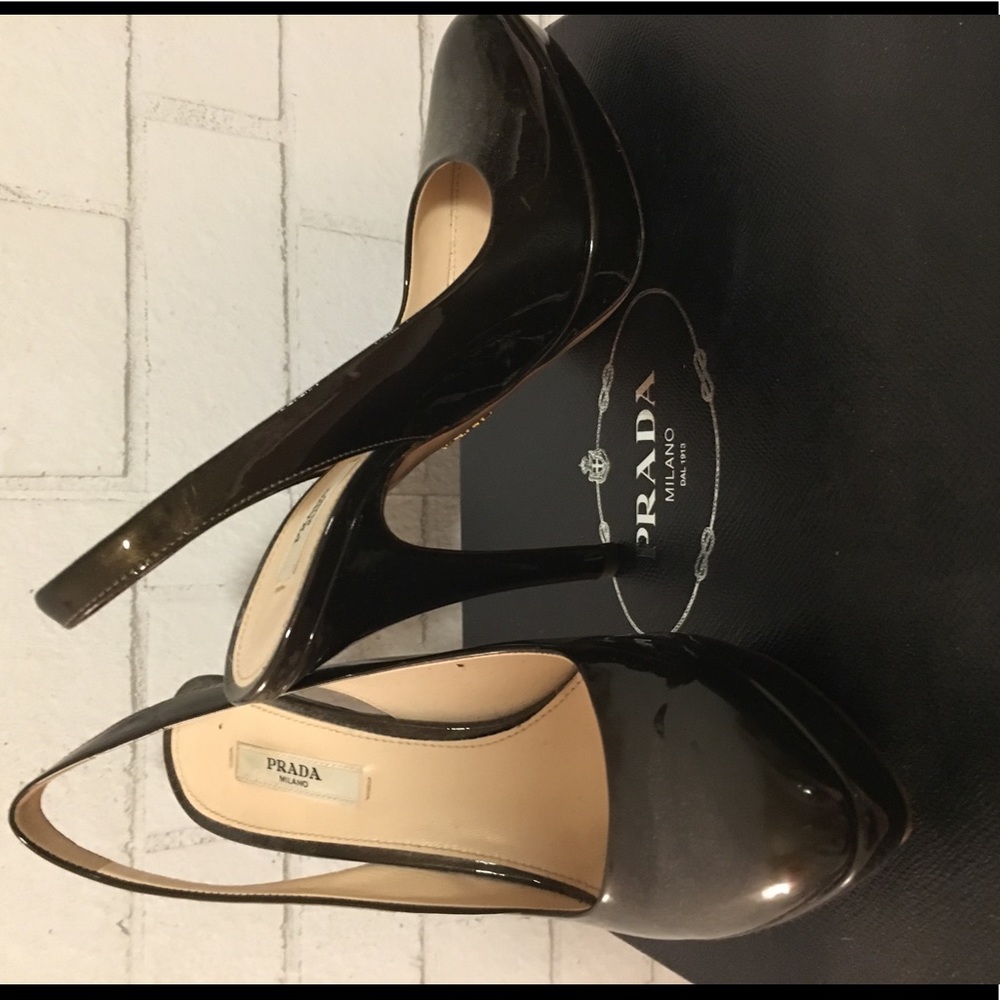 Prada Vernice patent sling back pumps